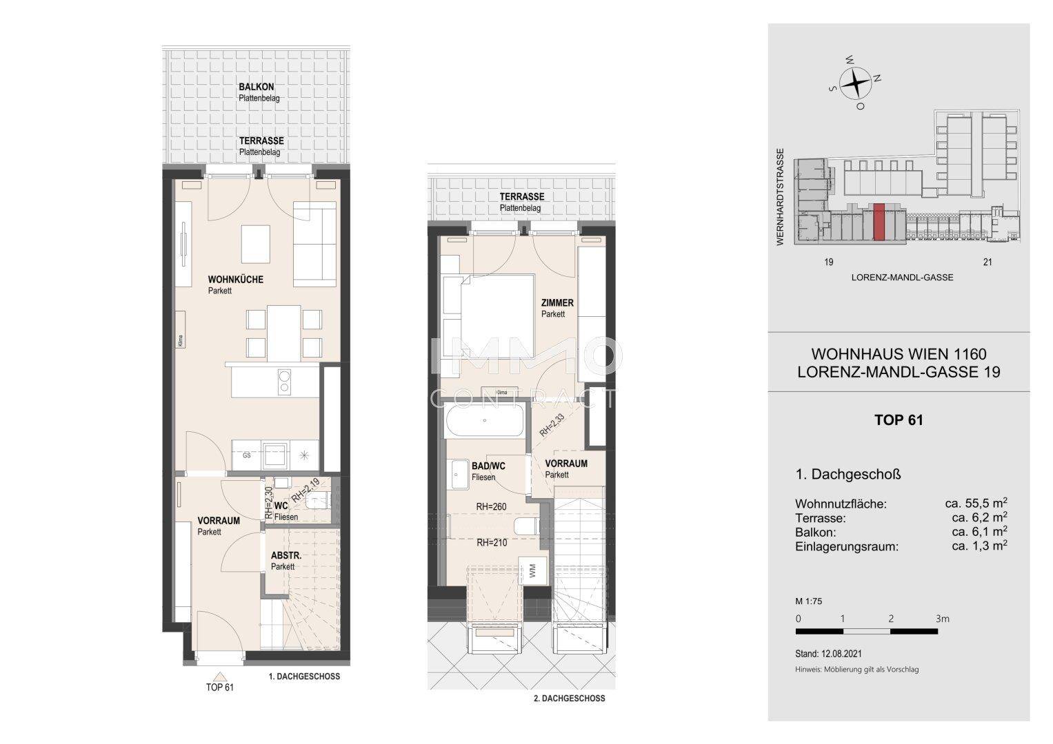 Über den Dächern Ottakrings: 2-Zimmer-Maisonette mit Terrasse, Balkon &amp; Klimatisierung - Ansicht 6