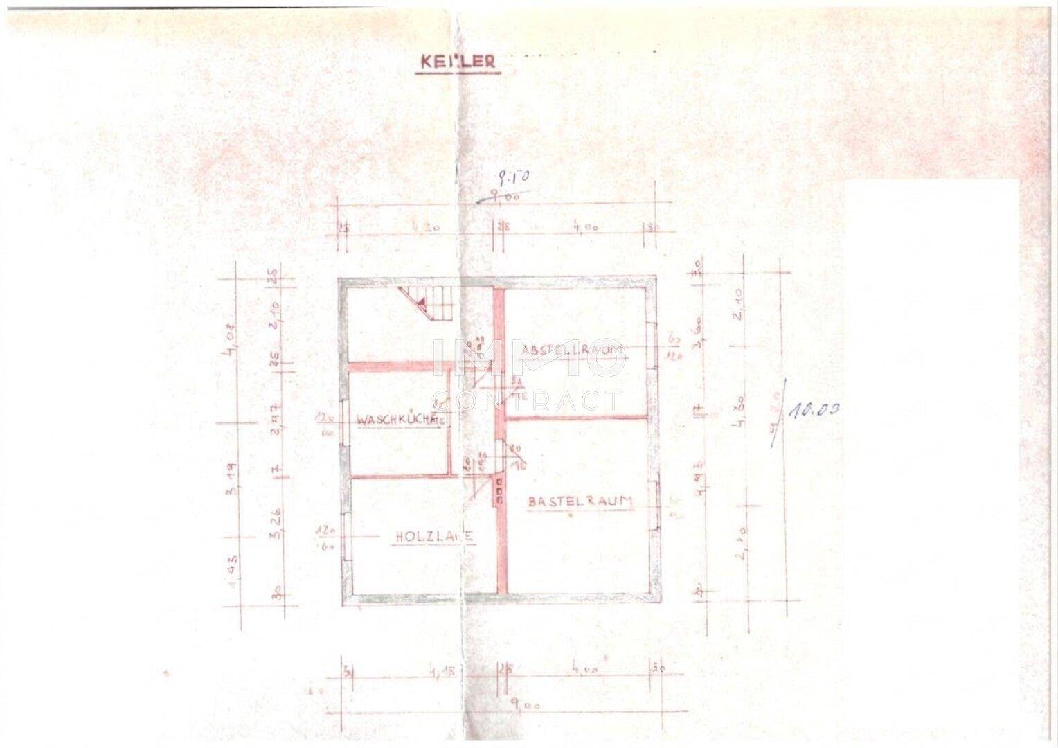 Grundriss des Kellers mit Waschküche, Abstellraum, Bastelraum und Holzlagerbereich.