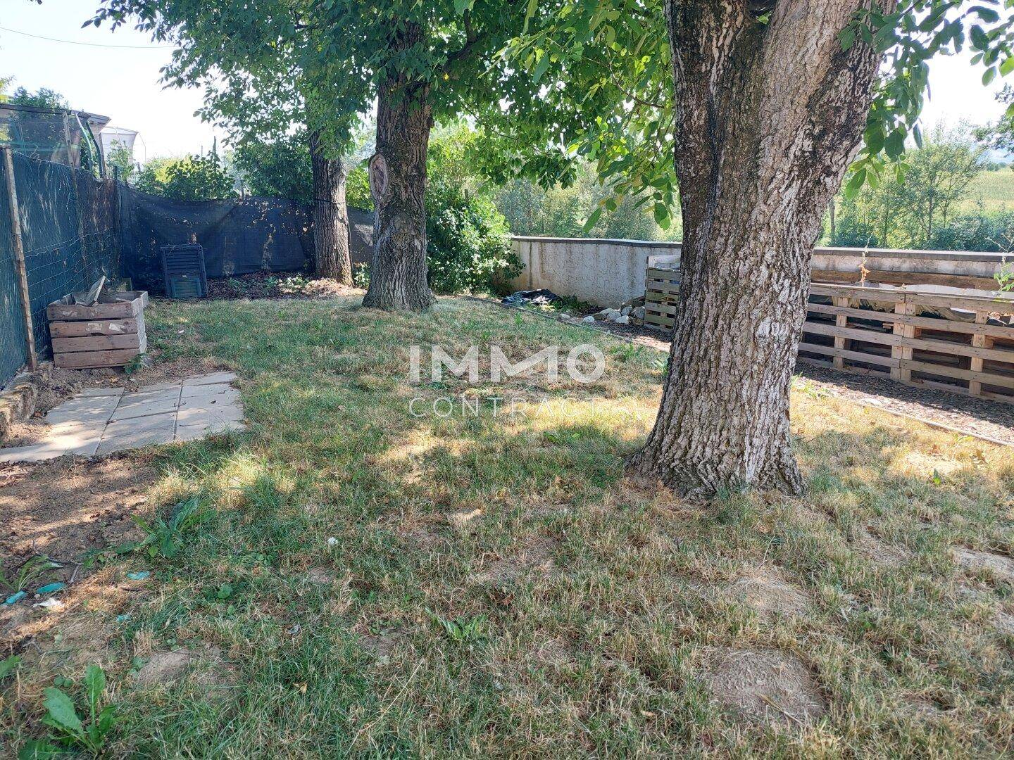 Naturbelassener Gartenbereich mit alten Bäumen und viel Grünfläche.