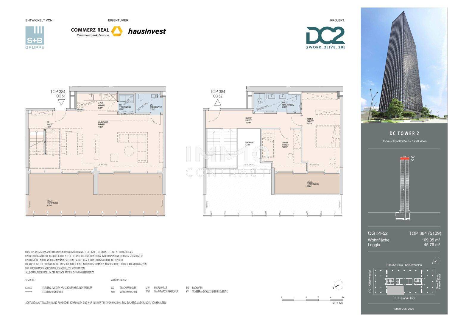 Grundrisspläne für zwei Einheiten mit mehreren Zimmern, Treppen und einer Loggia.