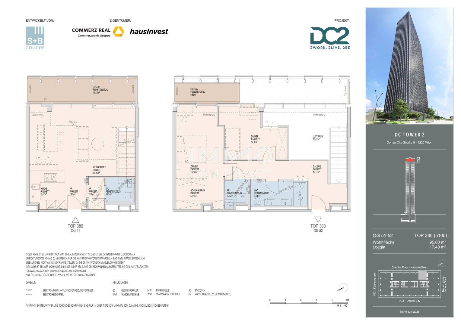 Grundriss des DC Tower 2 mit zwei Ebenen und einer Loggia.
