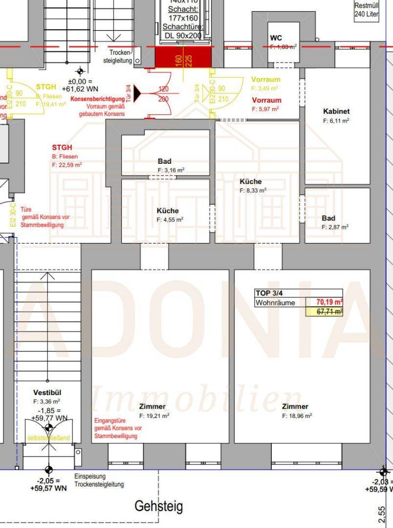 Detaillierter Grundriss der Wohnung mit Raumaufteilung und Flächenangaben.