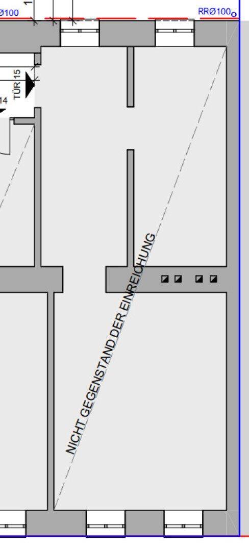 Grundriss zeigt die Aufteilung der Räume mit mehreren Fenstern und einem langen Flur.