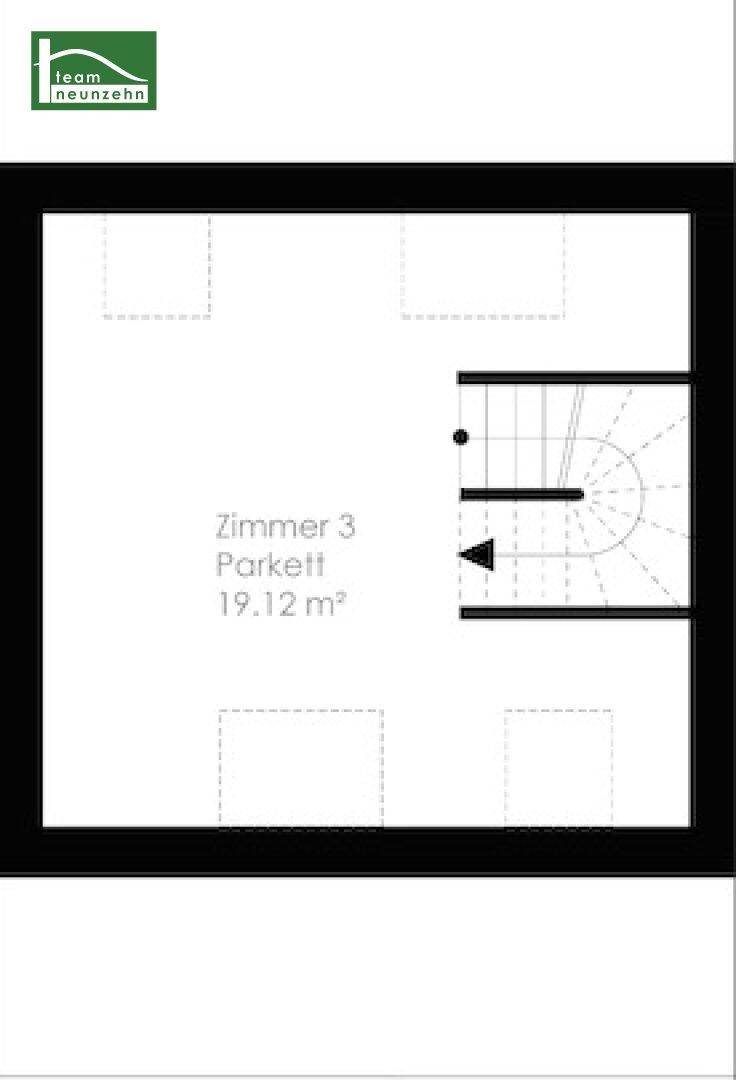 Grundriss des Dachgeschosses von Haus 2 mit einem weiteren Zimmer und Treppenaufgang.