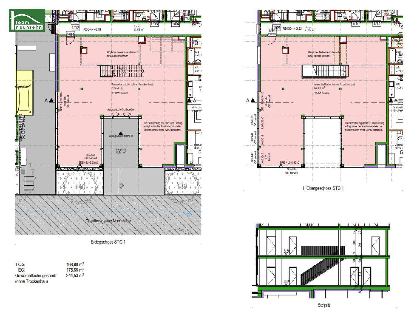 Grundriss des Erdgeschosses und ersten Obergeschosses mit Gesamtfläche von 344,53 m².