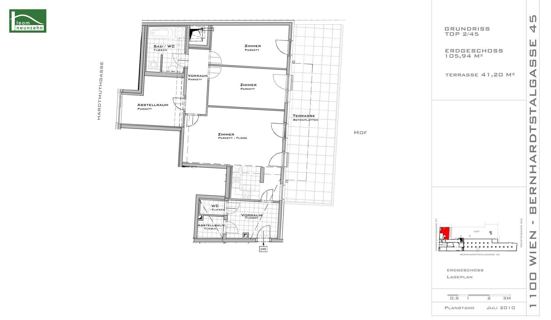 Grundriss des Erdgeschosses mit 105,94 m² Wohnfläche und 41,20 m² Terrasse.