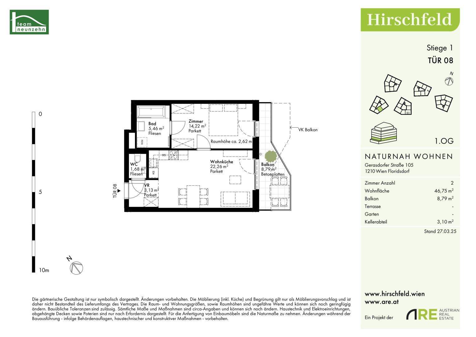 Grundriss einer Wohnung mit zwei Zimmern, Bad, WC und Balkon, ideal für modernes Wohnen.