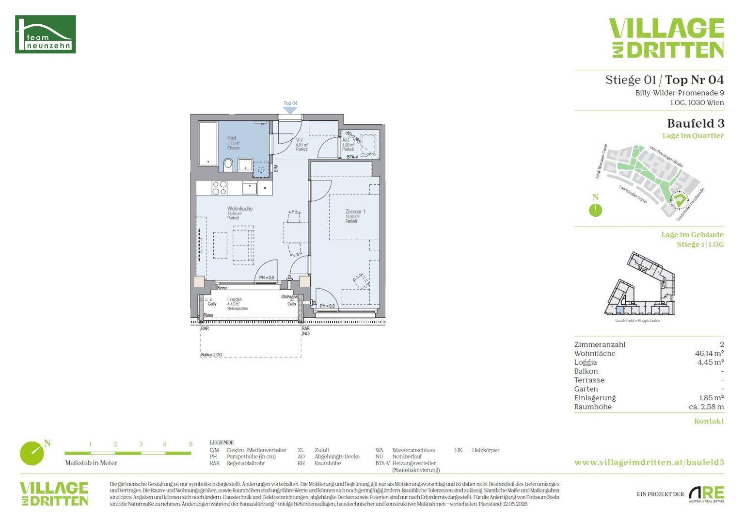 Detaillierter Grundriss einer Wohnung mit Loggia und klar definierten Wohnbereichen.