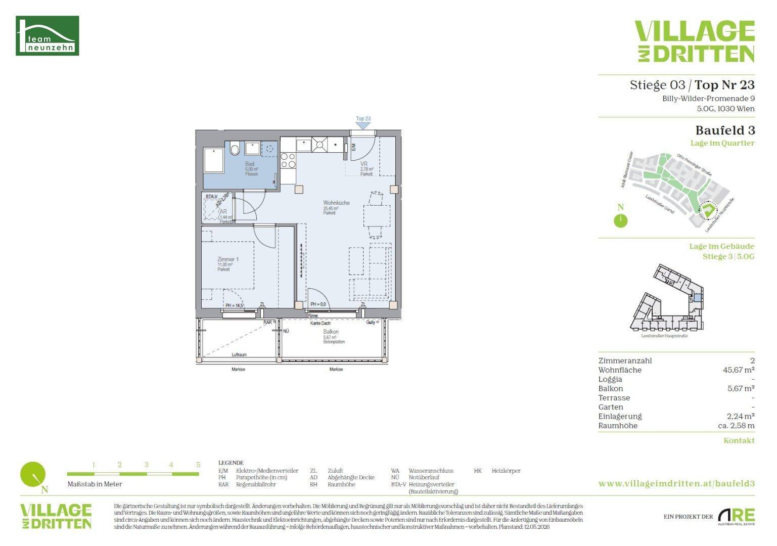 Detaillierter Grundriss einer Wohnung mit Loggia und klarer Raumaufteilung.