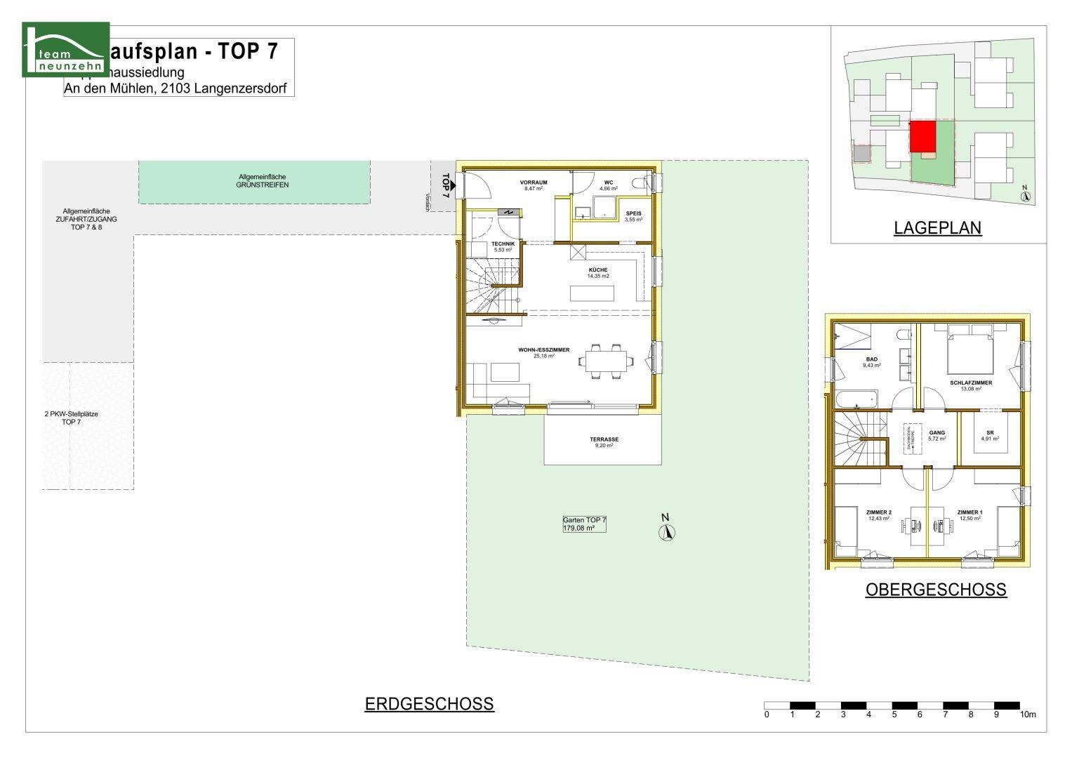 Grundriss für Erdgeschoss und Obergeschoss mit Garten und Terrasse.