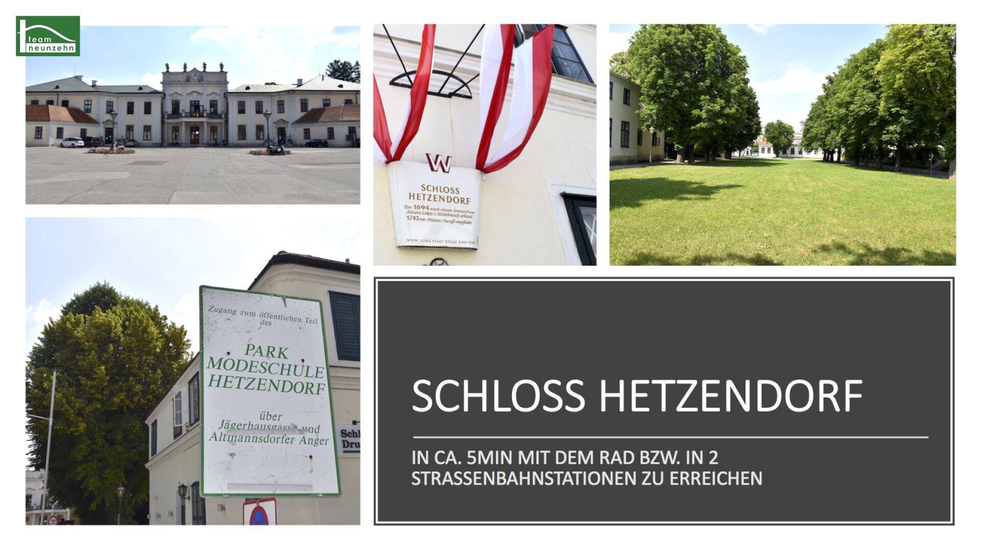 Das Schloss Hetzendorf mit seiner klassischen Architektur und dem weitläufigen, gepflegten Park.