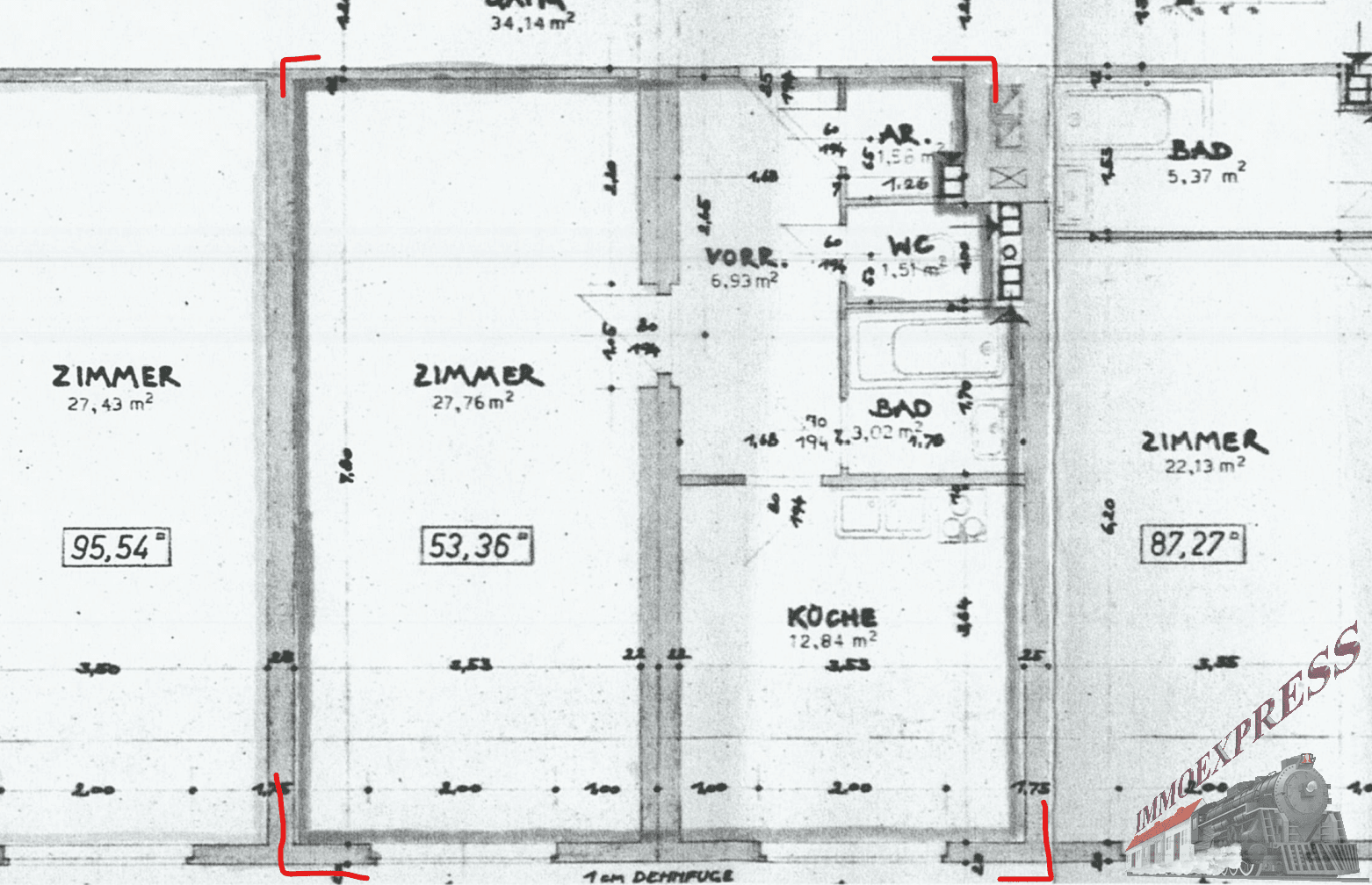 Grundrissplan zeigt die Aufteilung der Zimmer, Bäder und Küche der Wohnung.