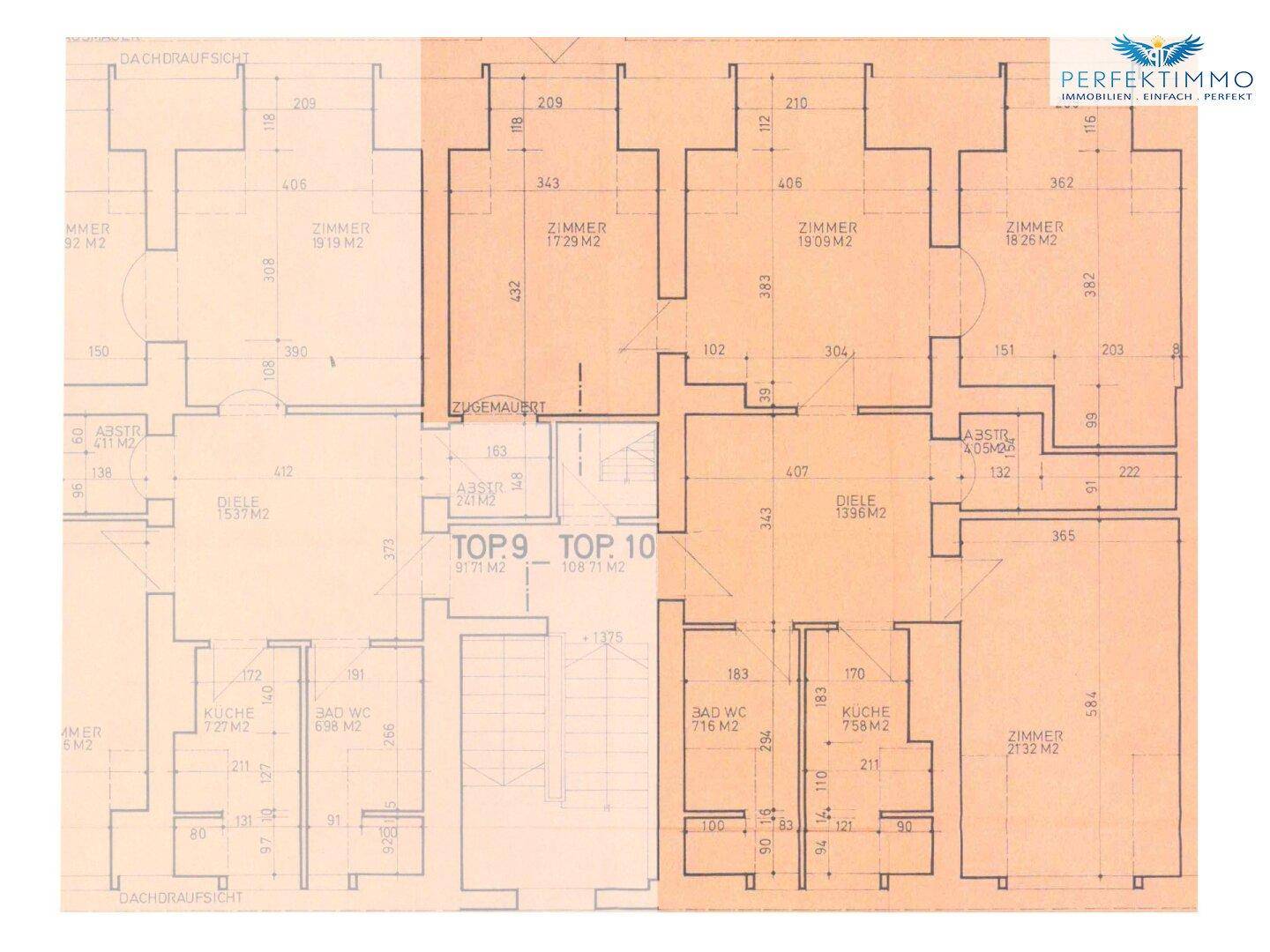 Grundrissplan der Dachgeschosswohnung mit Zimmeraufteilung und Flächenangaben.