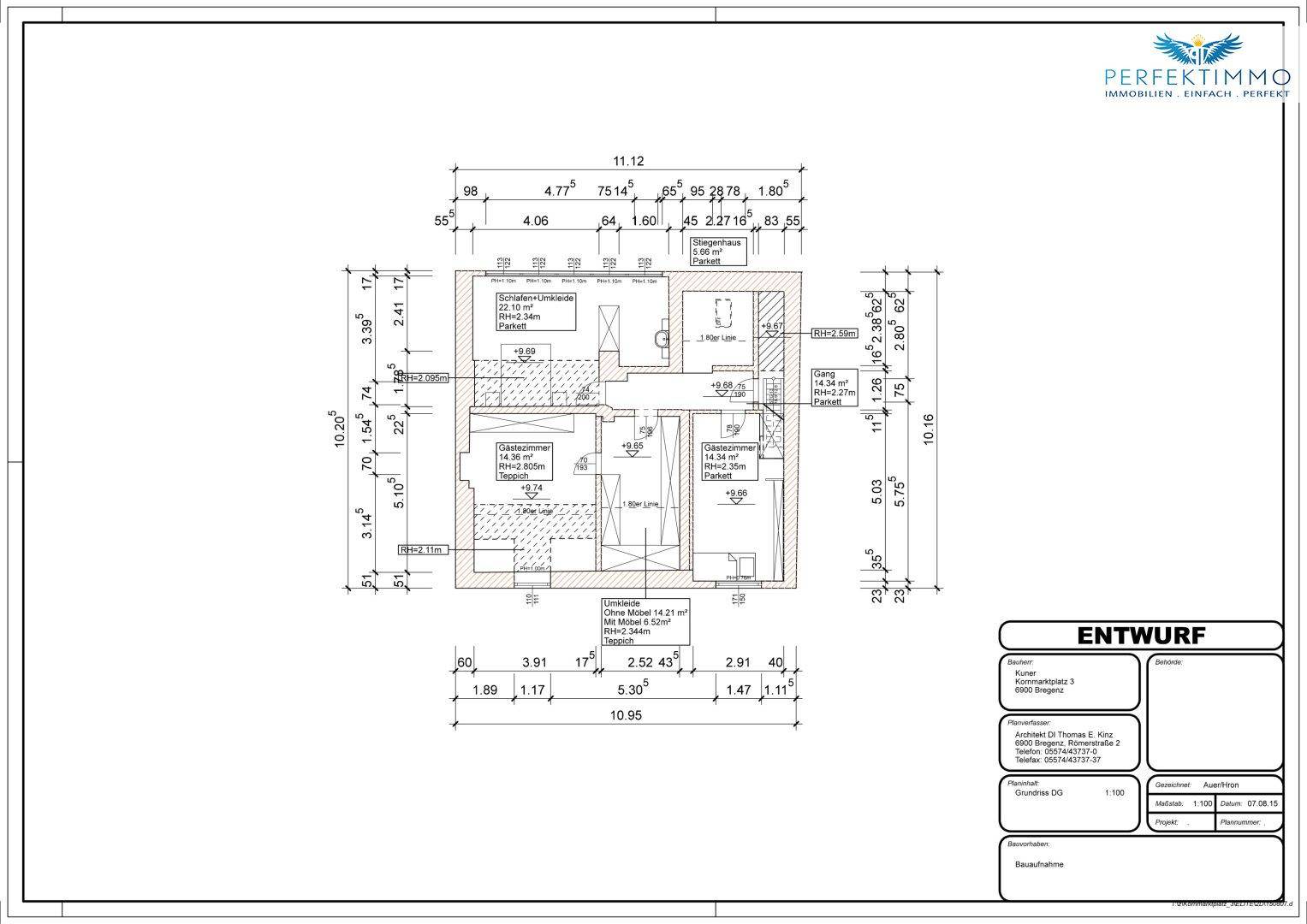Grundrissplan einer Wohnung mit drei Schlafzimmern und einem Badezimmer.
