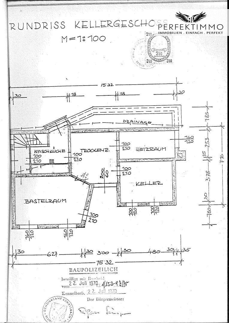 Grundriss des Kellergeschosses mit Waschküche, Heizraum, Keller und Bastelraum.