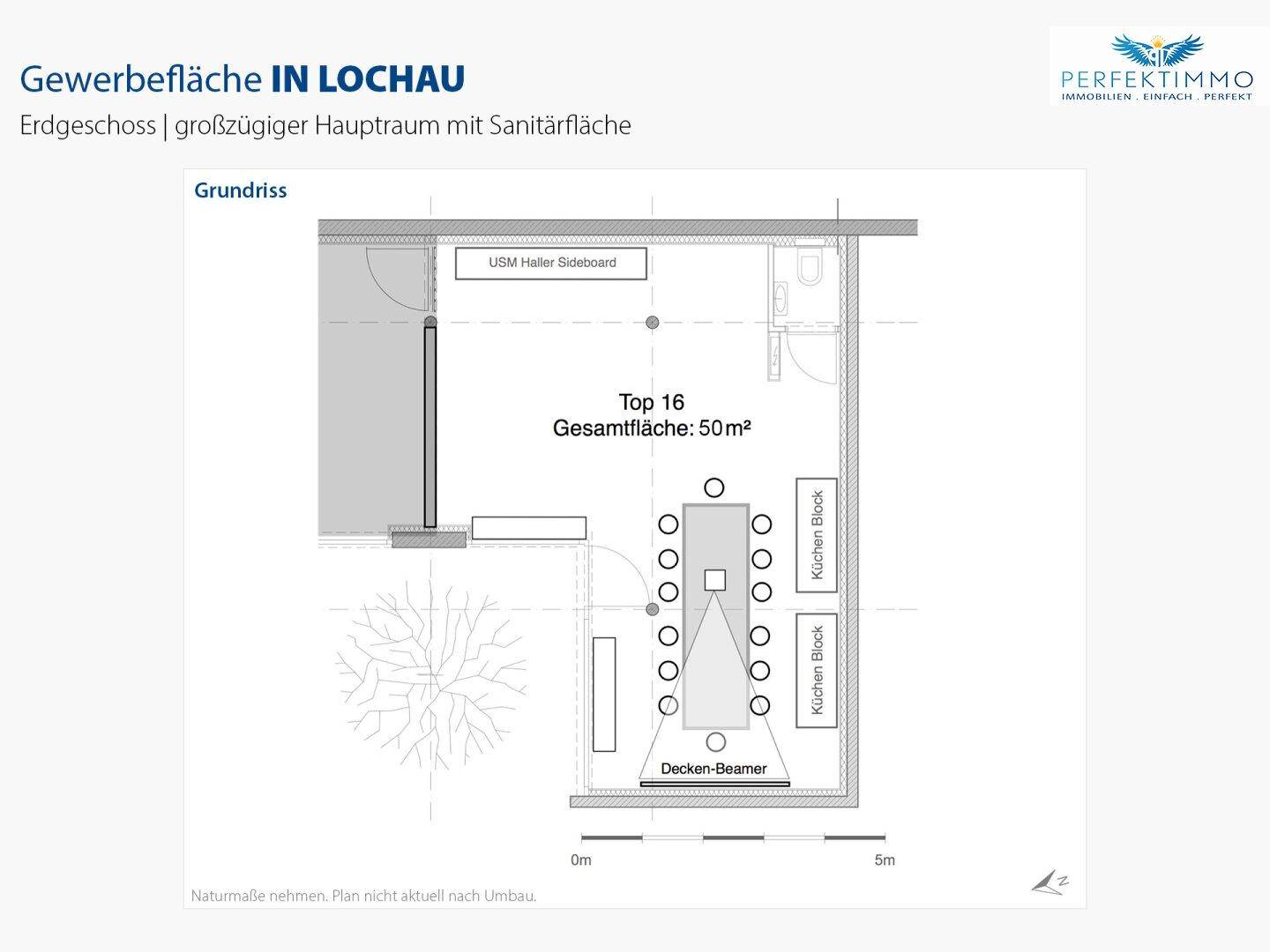 Grundriss einer Gewerbefläche im Erdgeschoss mit 50m² Gesamtfläche.