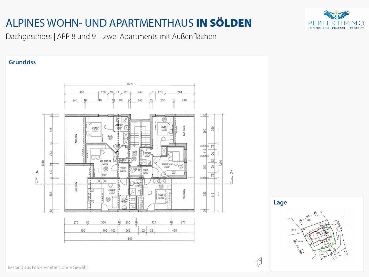 Grundriss des Dachgeschosses mit zwei Apartments und Dachschrägen, bietet charmanten Wohnraum.