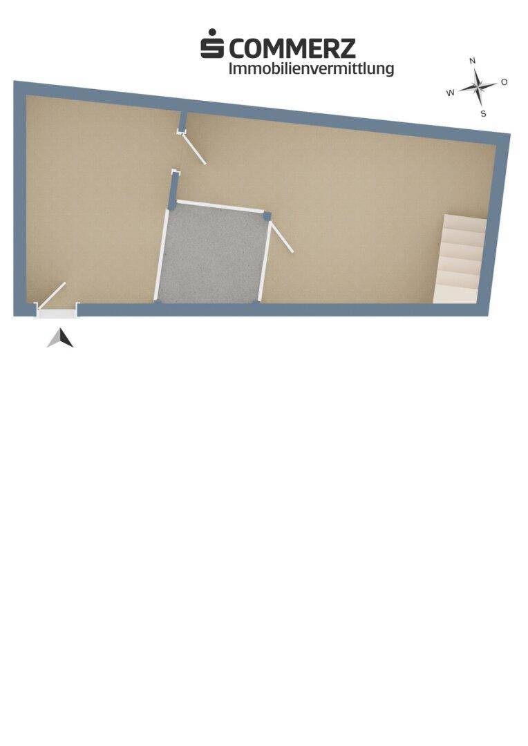 Grundriss eines leeren Raumes im Dachgeschoss mit Treppenaufgang, ideal als Abstellraum.