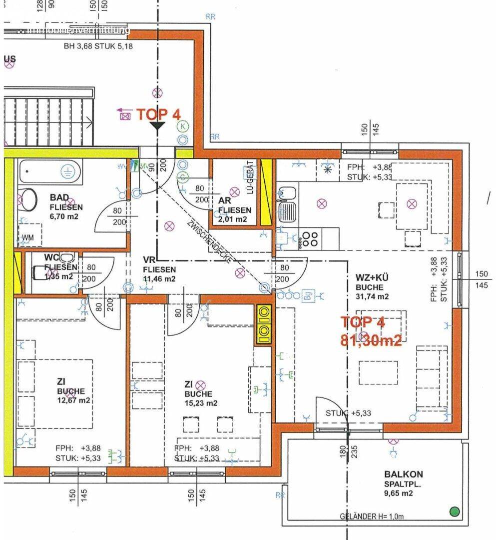 Detaillierter Grundriss der Wohnung mit Raumaufteilung und Flächenangaben.