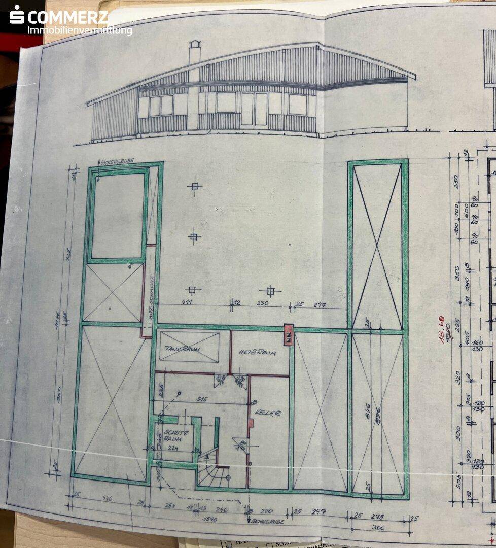 Grundriss des Untergeschosses mit Keller, Heizraum und Schutzraum.