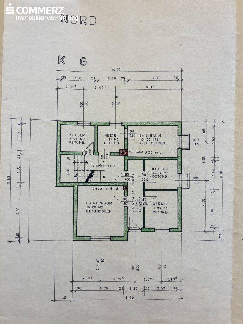 Grundriss des Kellergeschosses mit Heizungsraum, Tankraum und Lagerräumen.