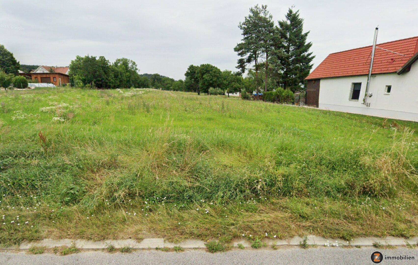 Weitläufiges grünes Grundstück mit einem Haus im Hintergrund, umgeben von Bäumen und ländlicher Natur.