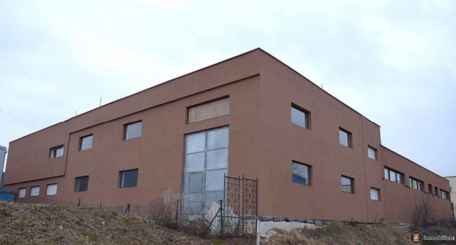 Modernes Gebäude mit brauner Fassade und verschiedenen Fenstergrößen unter bewölktem Himmel.