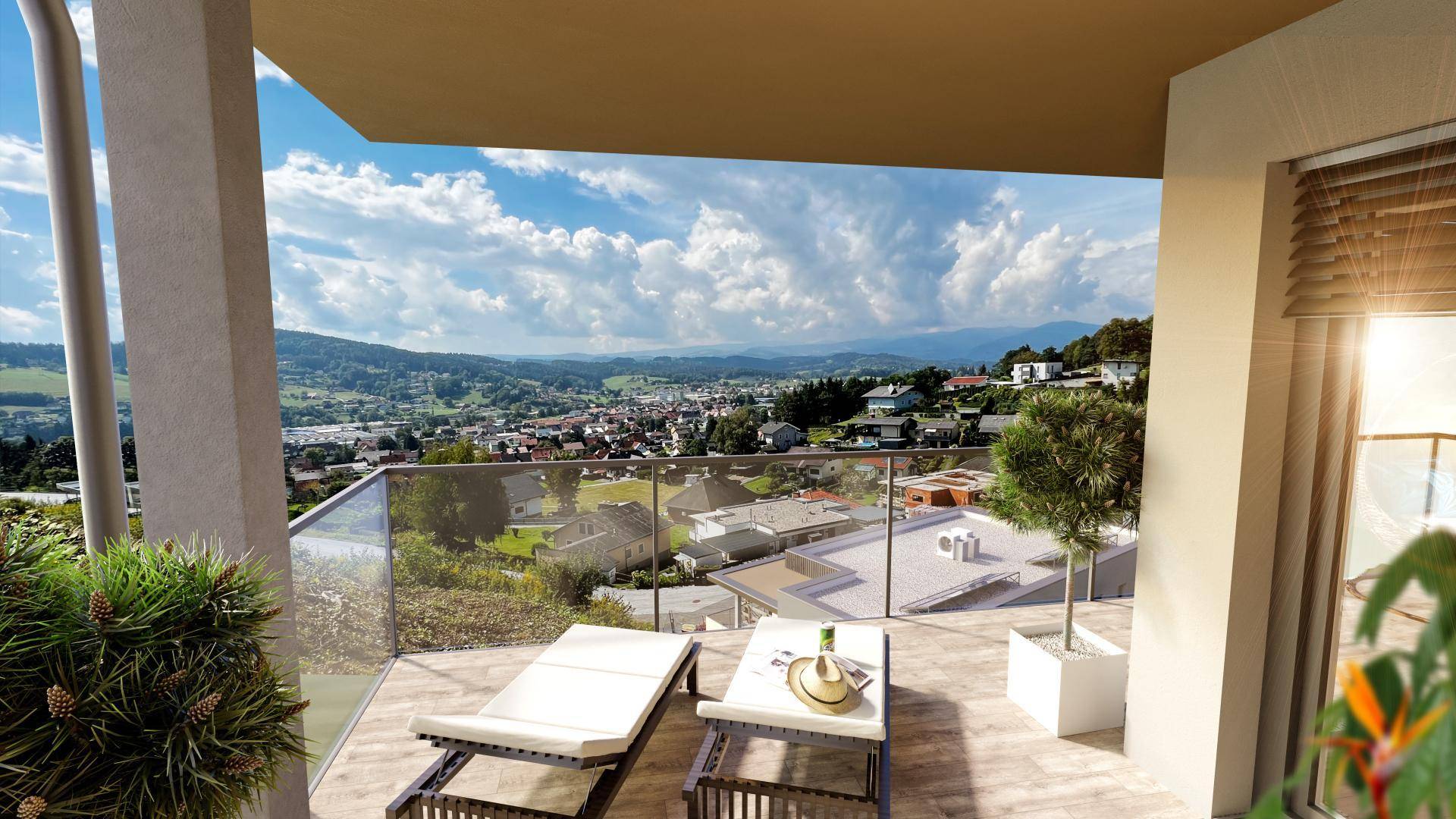 Ausblick Terrasse auf die Stadt Voitsberg