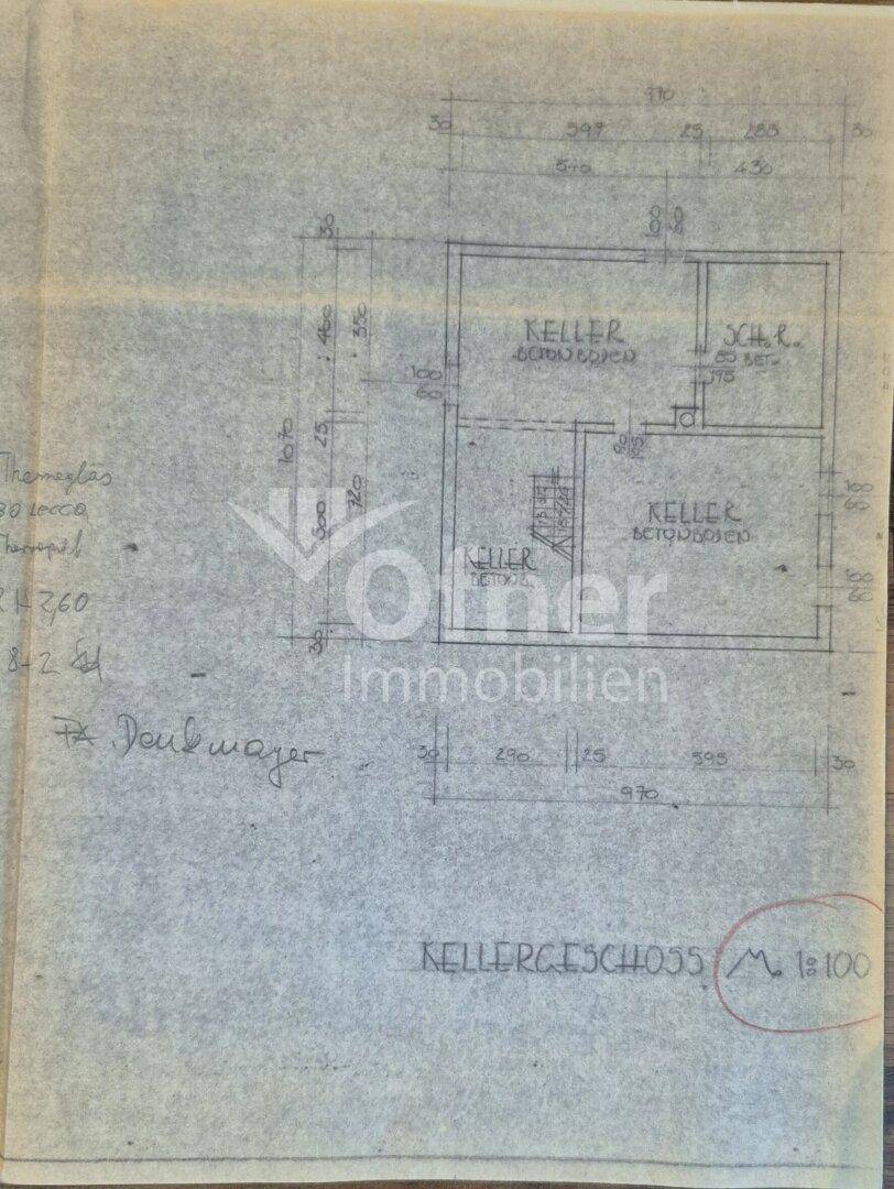 Historischer Grundriss des Kellergeschosses mit verschiedenen Kellerräumen.