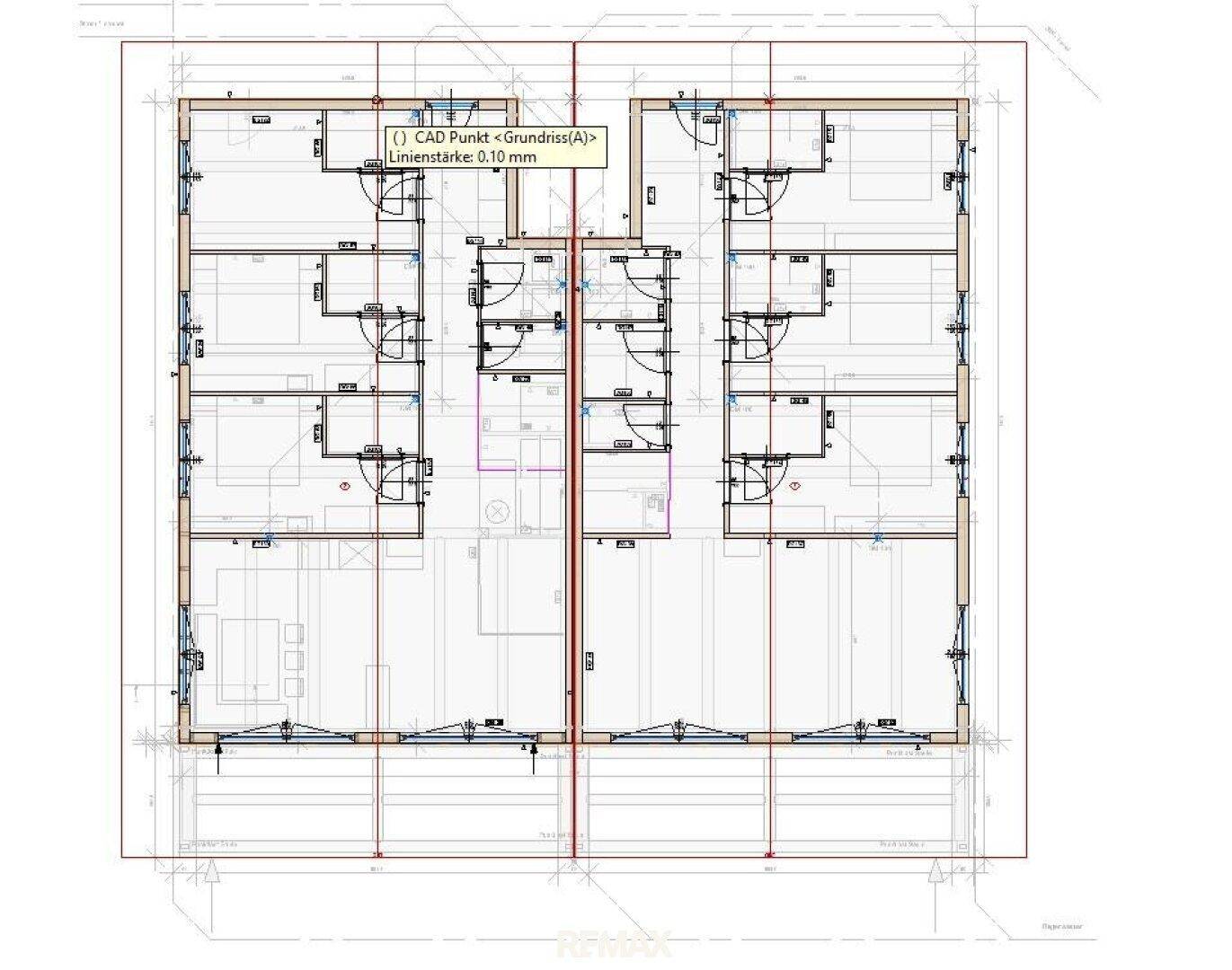 Technischer Grundrissplan mit der Aufteilung von zwei Wohneinheiten.
