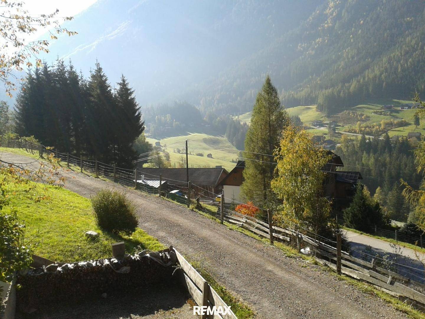 Serpentinenstraße führt durch eine malerische Herbstlandschaft mit grünen Hügeln und bewaldeten Bergen.