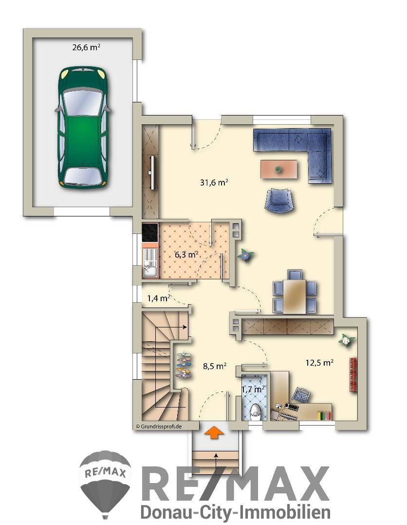 23. EFH 1220 Wien Grundriss möbliert EG