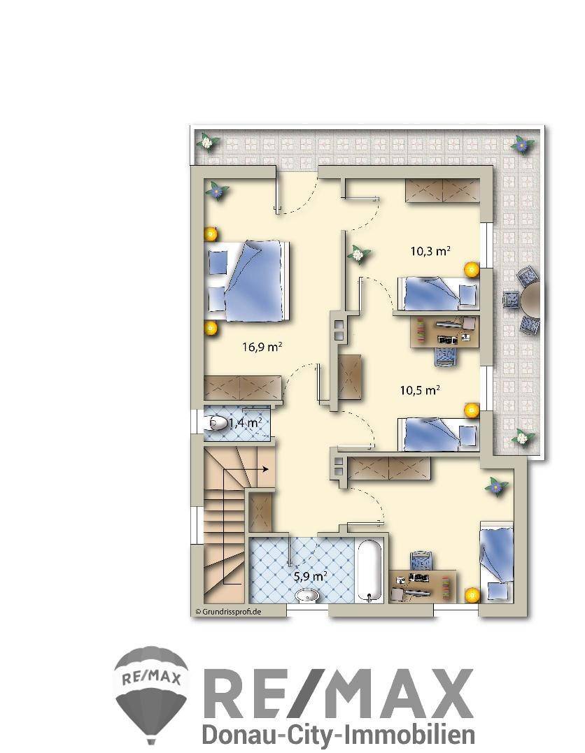 25. EFH 1220 Wien Grundriss möbliert OG