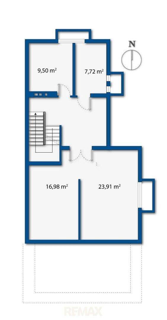 Grundrissplan mit Raumaufteilung und Flächenangaben in Quadratmetern.