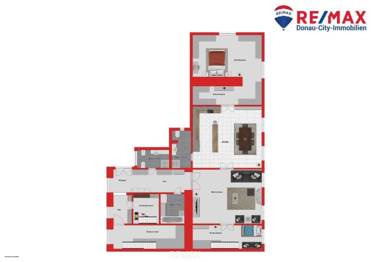 Detaillierter Grundriss der Wohnung mit verschiedenen Räumen und deren Anordnung.