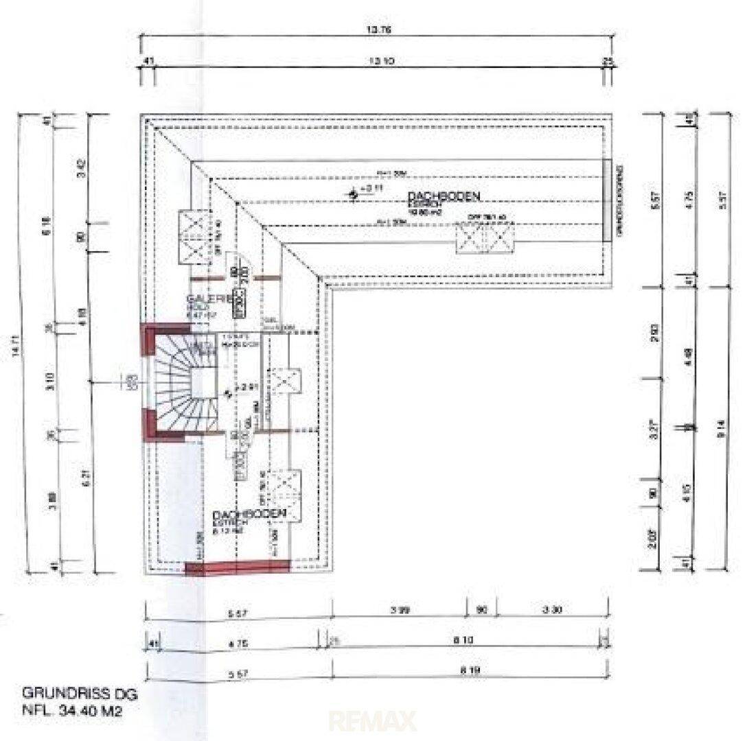 Grundriss des Dachgeschosses mit Dachschrägen und offenem Galeriebereich.