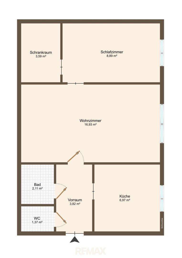 Unmöblierter Grundriss der Wohnung mit klarer Raumaufteilung für individuelle Gestaltung.