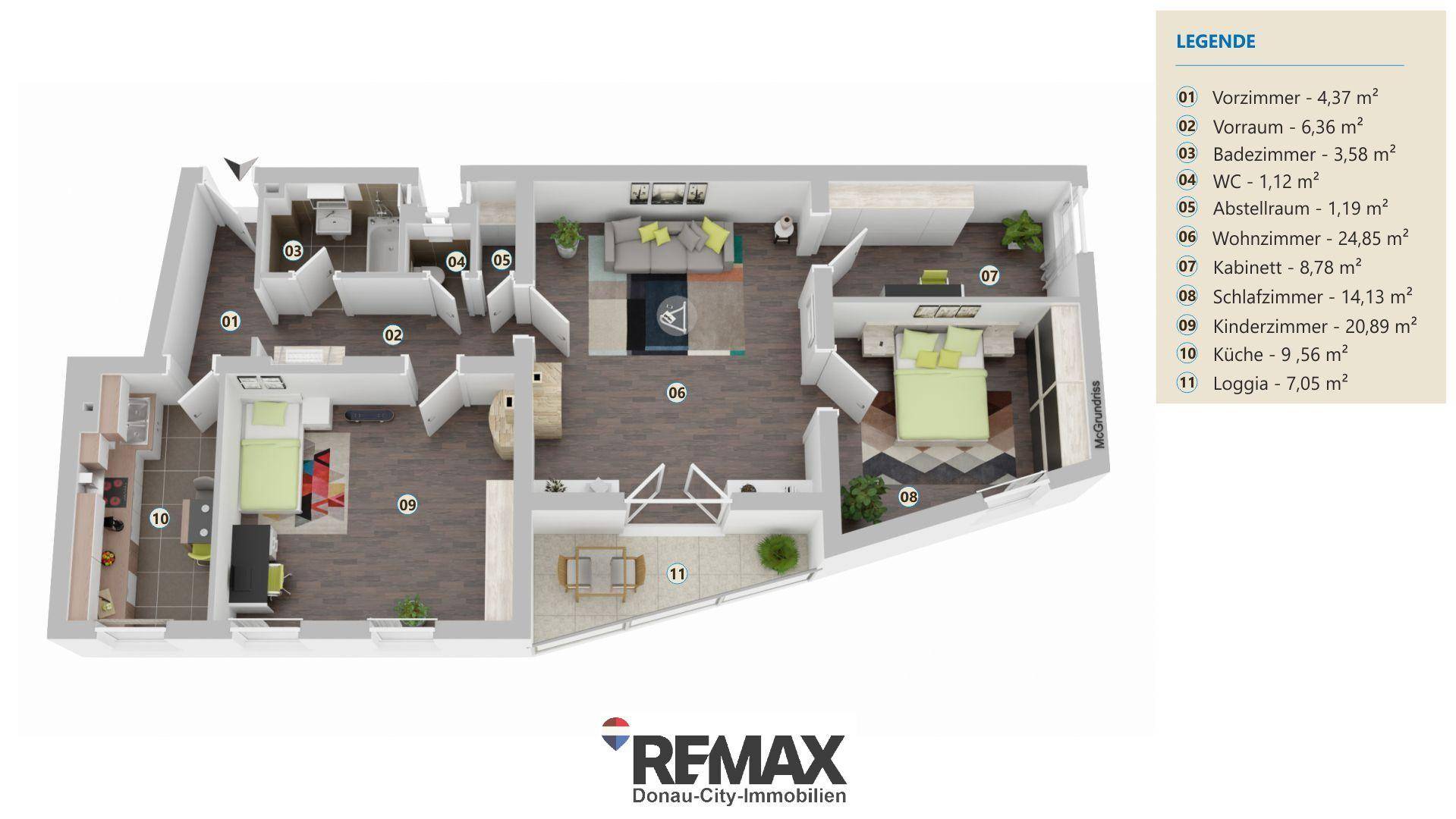 Detaillierter Grundriss mit Raumaufteilung und Flächenangaben der Wohnung.
