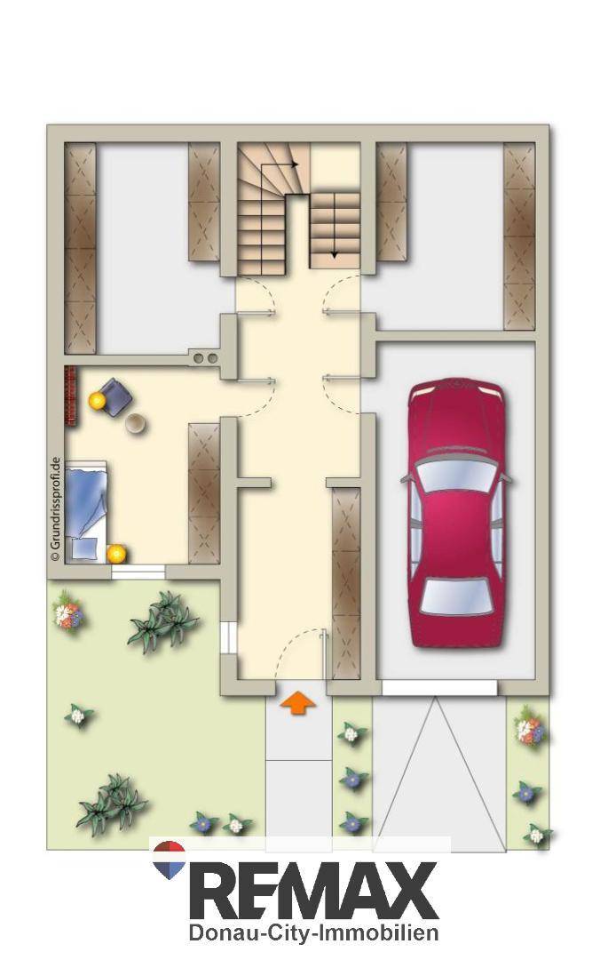 Grundriss des Untergeschosses mit Garage und zusätzlichem Abstellraum.