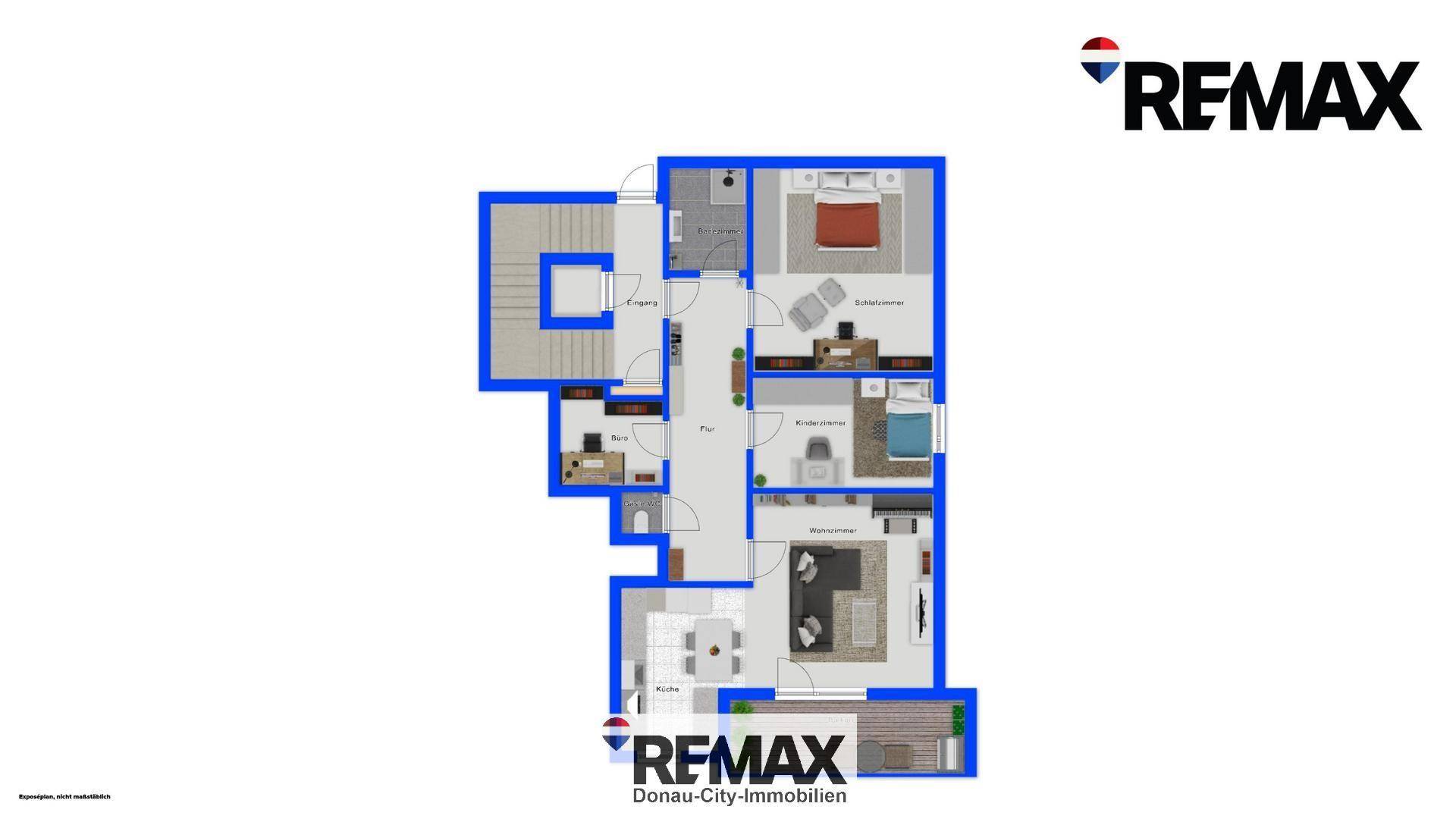 Detaillierter Grundriss einer Wohnung mit mehreren Zimmern, Bädern und einem Balkon.