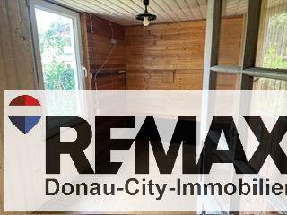 Raum mit Holzvertäfelung und großem Fenster, das nach draußen führt, möglicherweise im Umbau.