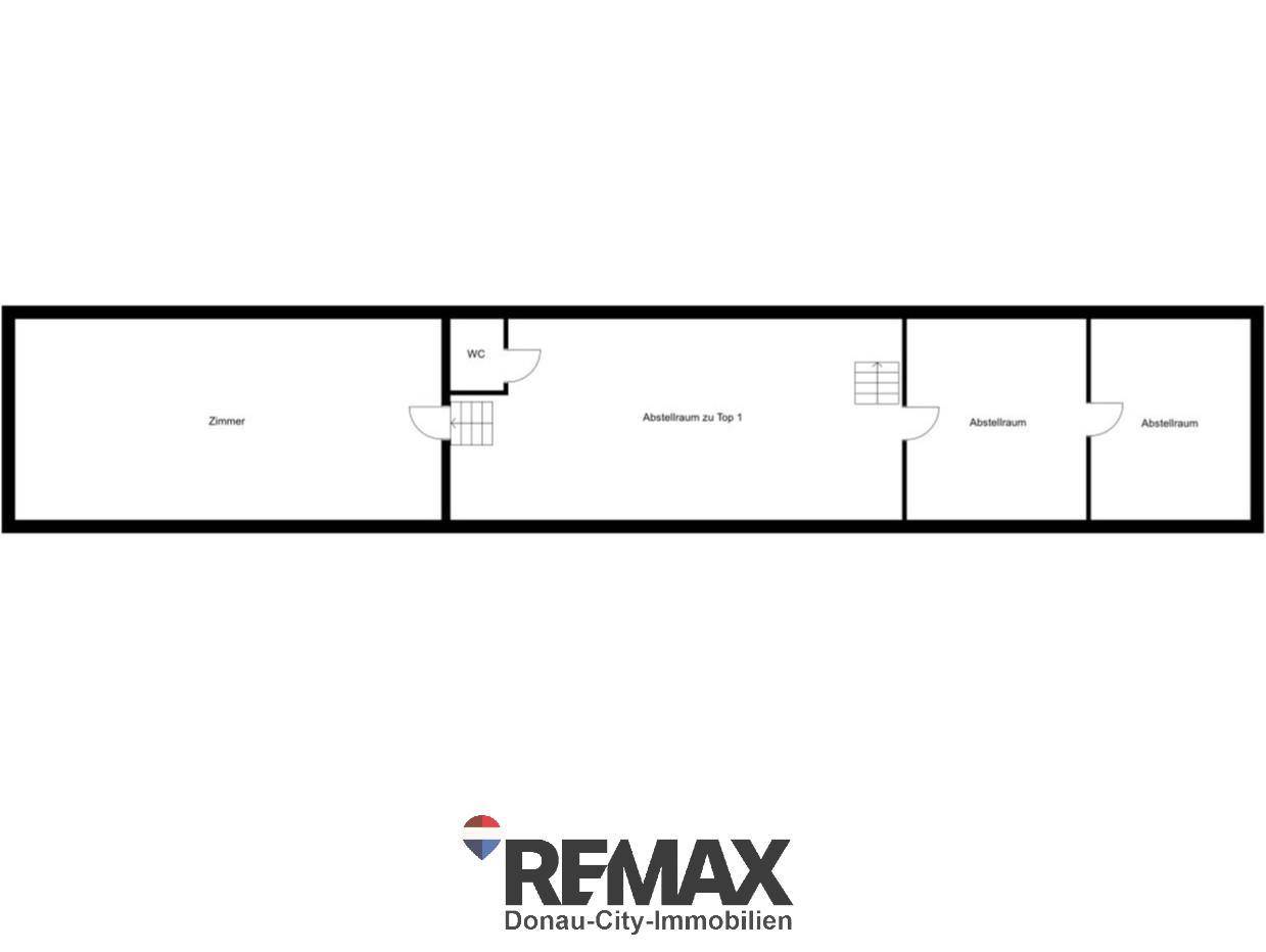 Grundriss des Obergeschosses des Nebengebäudes mit Zimmer, WC und Abstellräumen.