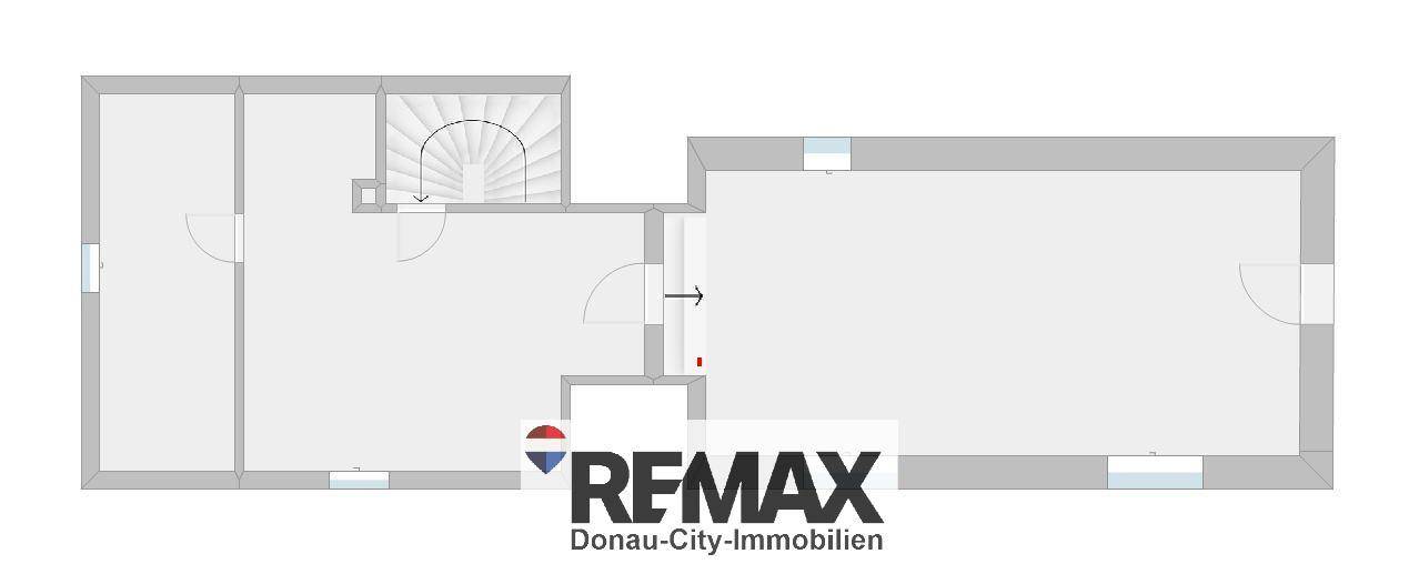 Grundrissplan einer weiteren Etage mit verschiedenen Räumen und Fenstern.