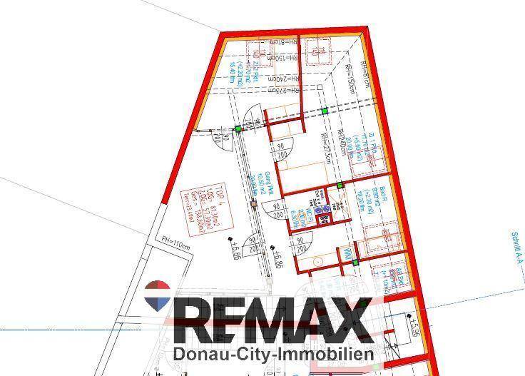 Detaillierter Grundriss einer Dachgeschosswohnung mit Maßen und Raumaufteilung.
