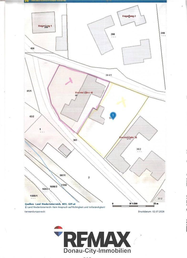 Katasterplan mit Grundstücksgrenzen, Gebäuden und Straßenverlauf der Umgebung zur Orientierung.