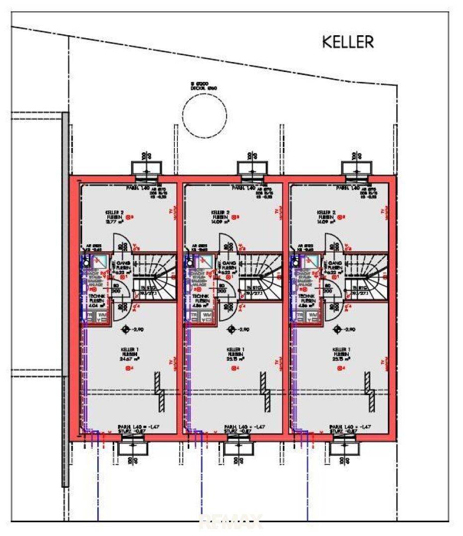 Grundriss des Kellers mit Technikräumen und Abstellflächen, praktisch und gut organisiert.