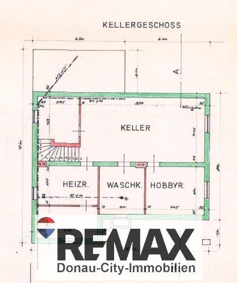 Grundriss des Kellergeschosses mit Heizraum, Waschküche und Hobbyraum.