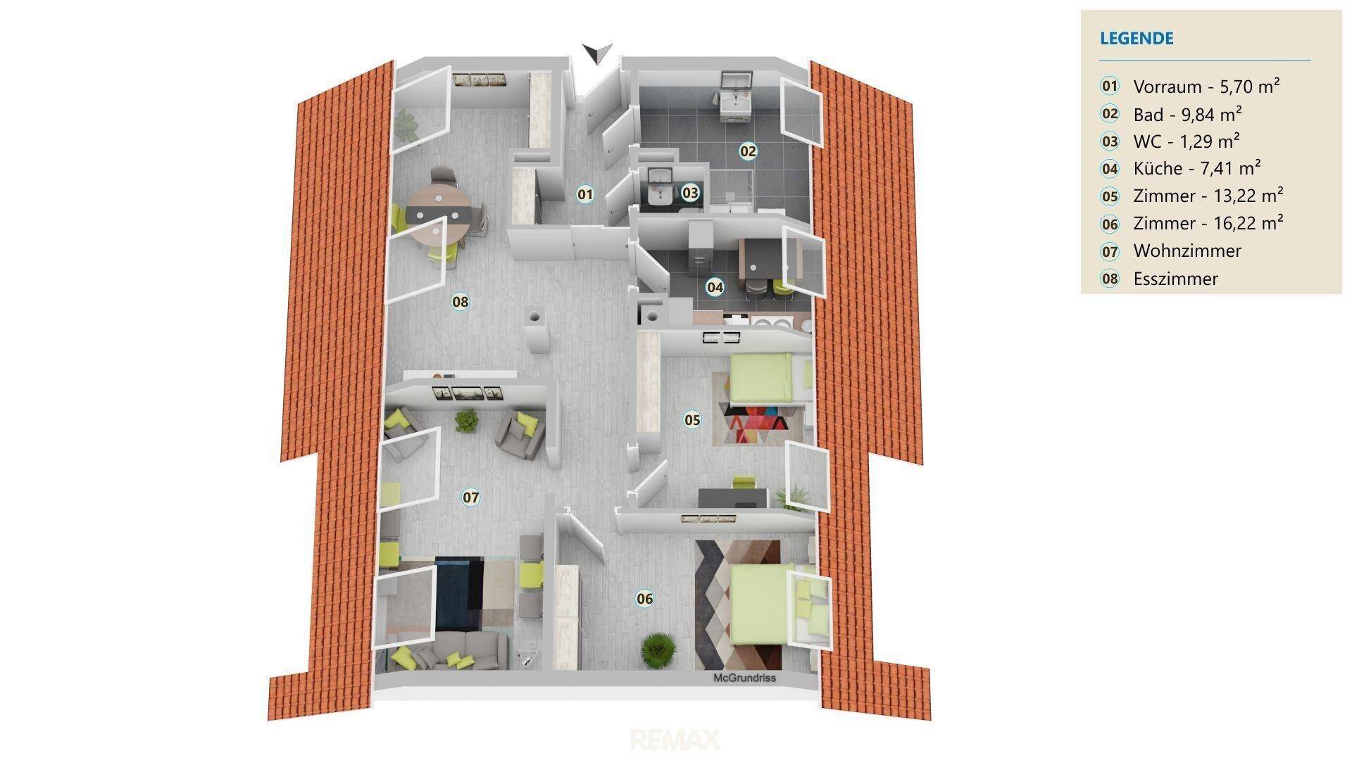 Detaillierter Grundriss der Wohnung mit Raumaufteilung und Flächenangaben in Quadratmetern.