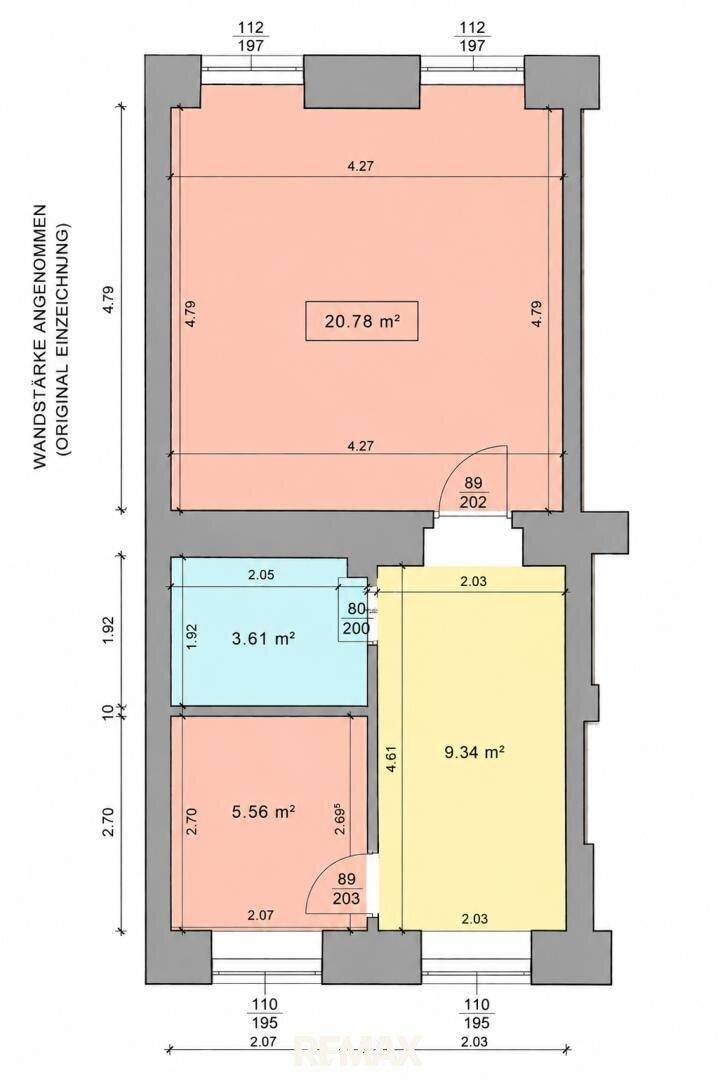 Grundrissplan mit Raumaufteilung und Flächenangaben in Quadratmetern für die Immobilie.