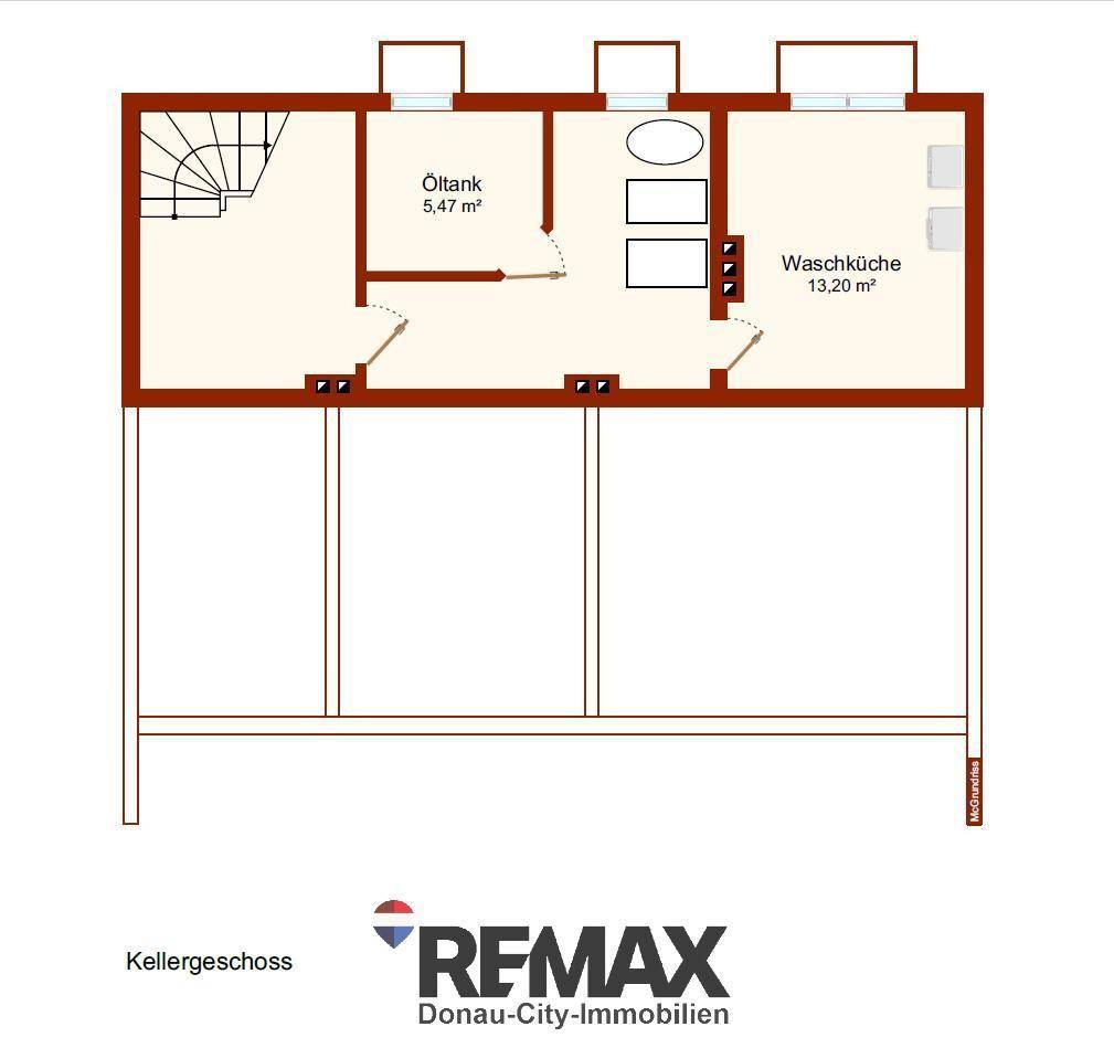 Grundriss des Kellergeschosses mit Öltankraum und Waschküche.